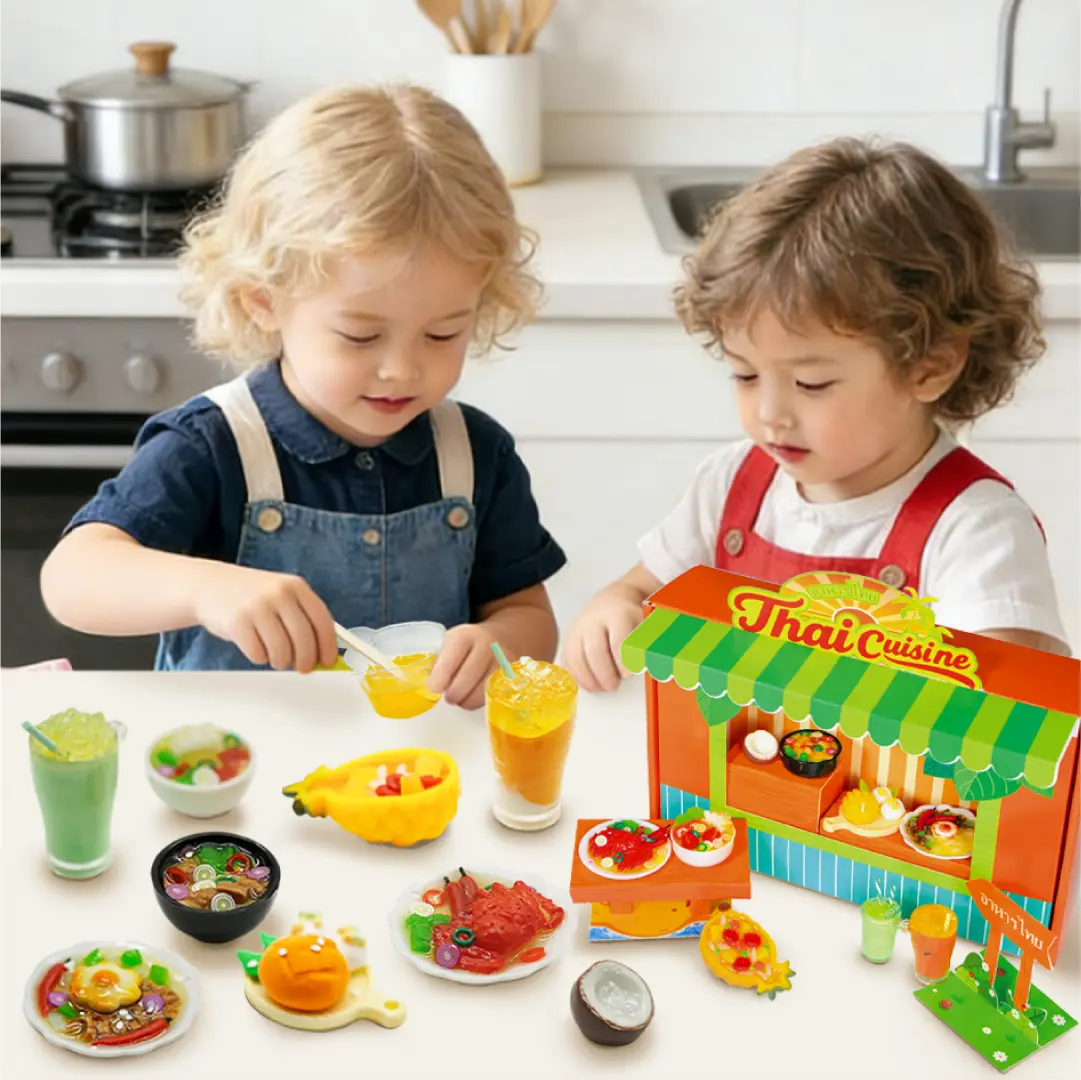 DLMdilemu Thai Cuisine Miniature Food Toy Set, DIY Resin Non-Edible Play Kitchen Accessories, Wooden Creative Imaginary Gift for 6-8 Year Old Girls, Kitchen Pretend Play Set