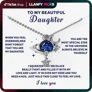 To My Daughter Star Moon Planet Necklace Moon & Stars Planet Cubic-Zirconia Necklace with Gift Card Sapphires Charms Pendant Necklace Birthday Graduation Gift for Daughter