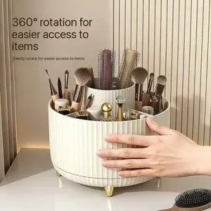Multifunctional Rotating Makeup Brush Holder, Luxury Round Cosmetic Organizer with Large Capacity, Desktop Storage Solution for Beauty Essentials
