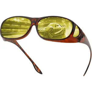 FEISEDY Night Driving Glasses,Men Women Fit Over Sunglasses, Anti Glare Polarized HD Night Vision Glasses Yellow Lens B0221