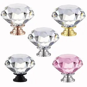 30mm Transparent Crystal Cabinet Handles Set of 5, 1.18 Inch Dressing Table Handles with Screws, Diamond Glass Style Handles, Door Hardware, Door Knob