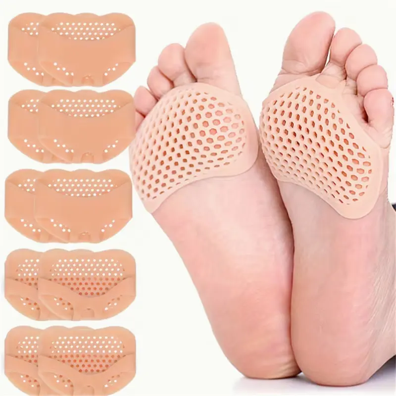 10pcs Silicone Forefoot Pads, Nail Art Toe Separator, Foot Care Soft Half-Cushion Insoles, Shock Absorbing Honeycomb Design, Unisex, Foot Care Product