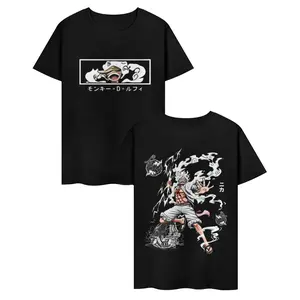 [100% Cotton][Graphic Tee] Pirate King Anime Graphic Tee, OP Streetwear Double Printed T-Shirt for Men and Women, Trendy Anime Crewneck Top Featuring Iconic Pirate King Design, Outfit for Everyday Wear,