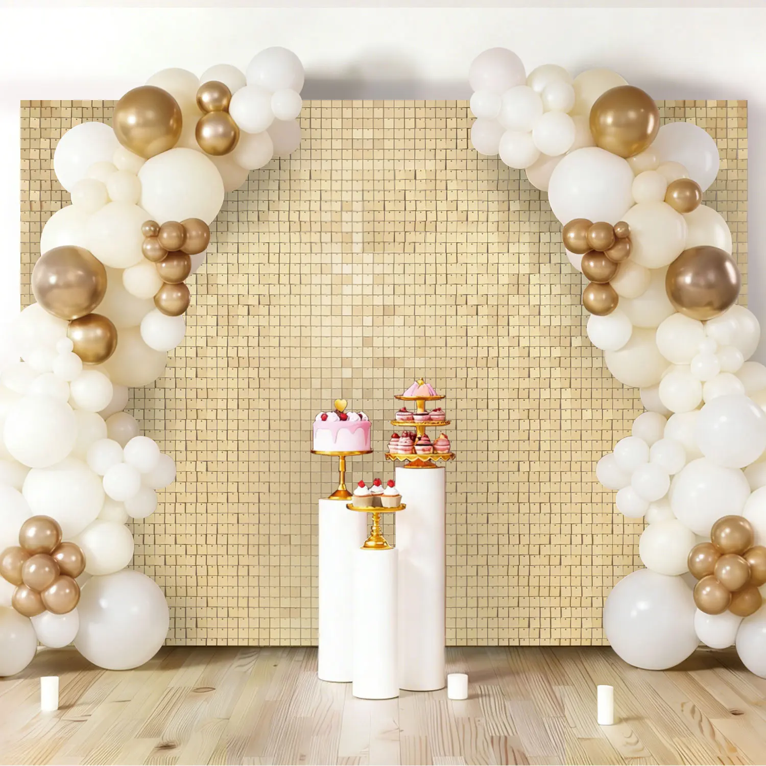 Champagne Gold Plastic Lightweight Matte Sequin Shimmer Wall Backdrop Panel Kit - Various Sizes 24/30/36/49-Pack for Weddings, Photo Booths, Event Planners (Home & Festive Party Supplies), Photo Booth