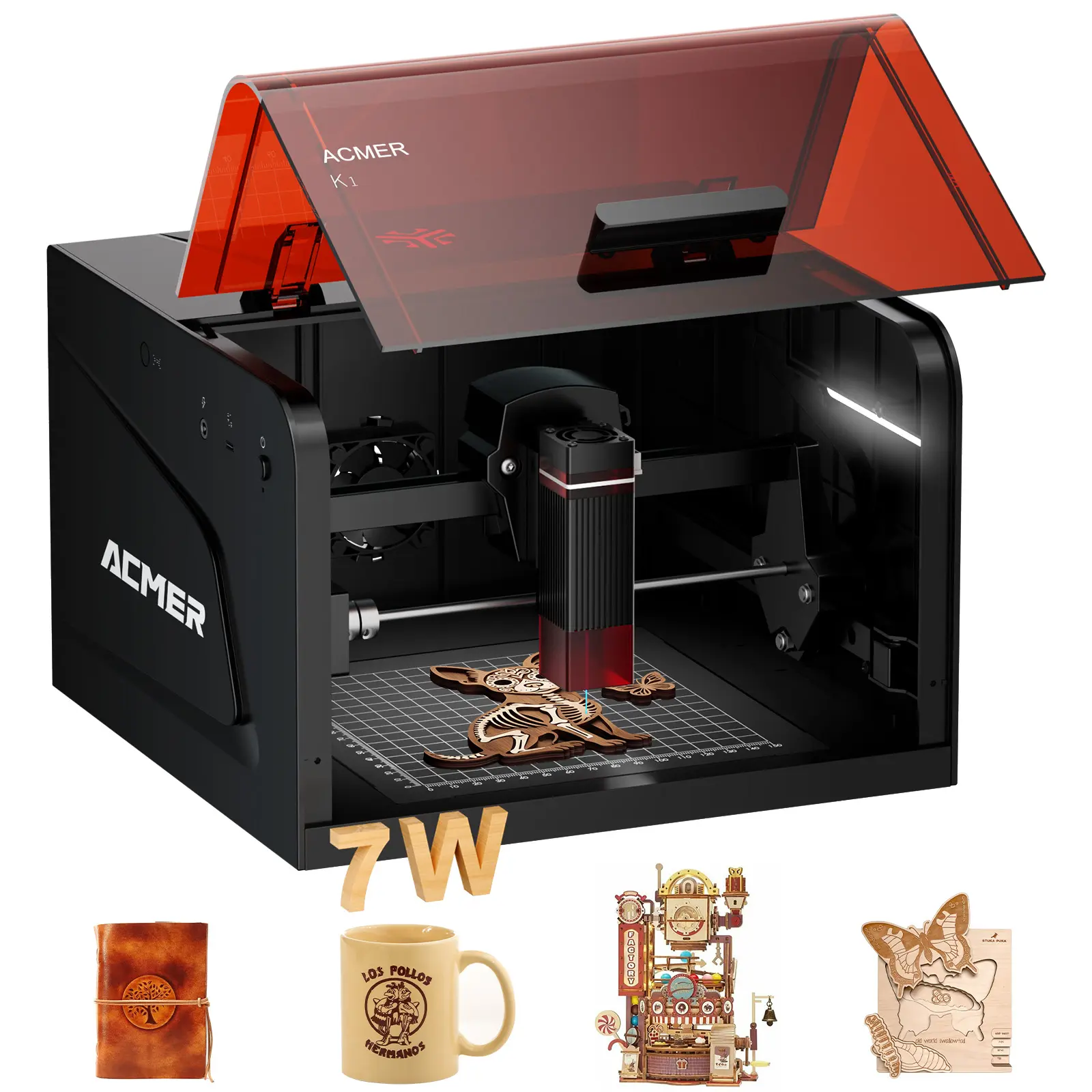 ACMER K1 Enclosed Desktop Laser Engraver & Cutter, 150×150mm for Wood, Dark Acrylic & DIY Crafts