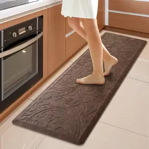 Kitchen Mat Cushioned Anti-Fatigue Waterproof Non-Slip Standing Mat Ergonomic Comfort Rug for Home,Office,Sink,Laundry,Desk 17.3" (W) x 60"(L),Brown