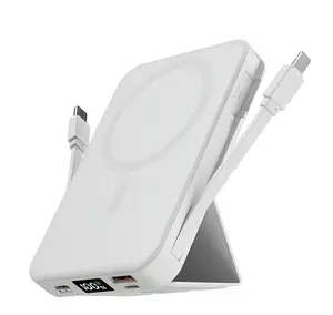 Magnetic 3-in-1 portable power bank with stand, 22.5W fast charging, includes Lightning/Type-C interfaces, built-in HD LED display, compatible with iPhone 12/13/14/15/16/17.