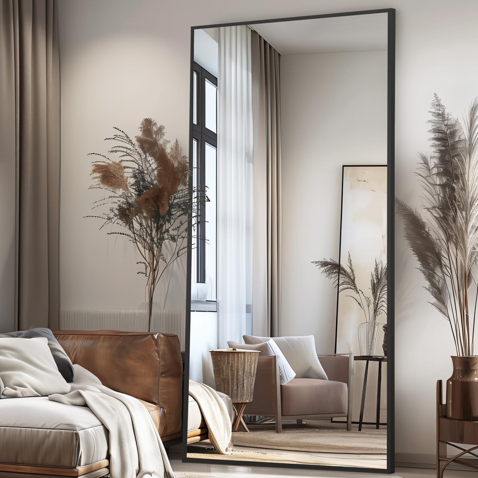 71x26 Full Length Mirror, XX-Large Arch Mirrors with Stand, 71x26 Inches Floor Mirror for Wall Hanging or Leaning, Bedroom, Dressing Room, Black Floor Mirror with Stand, Aluminum Alloy Frame Full Body Mirror