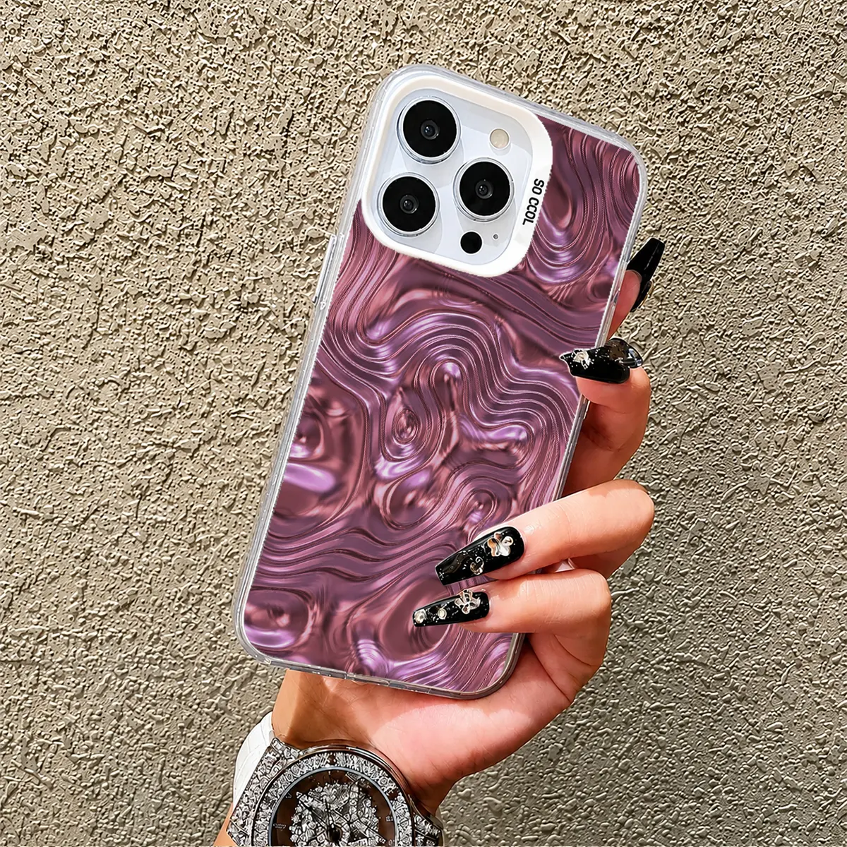 Rose Chrome Liquid Swirl Phone Case, Metallic Pink Y2K Abstract Bumper Cover for iPhone 17 16 15 14 13 12 11 X Plus Pro Max, Alt Girl Gift