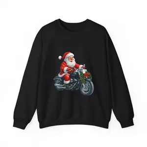 Christmas Motorcycle Biker Sweatshirt Santa on Motorcycle, Holiday Xmas Jumper Gift for Riders, Men Women Unisex Crewneck Pullover, Santa