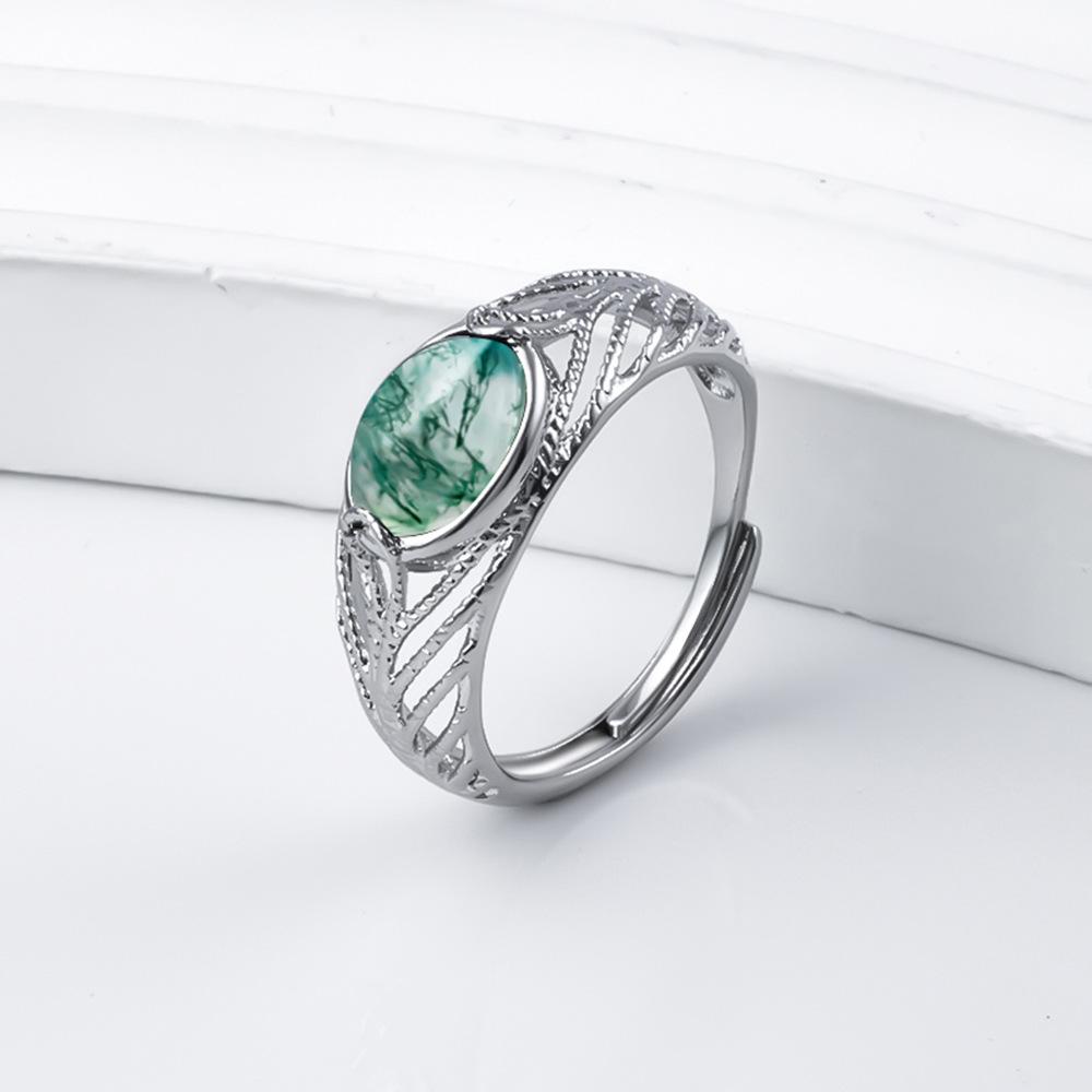 Vintage 925 Sterling Silver Moss Agate Ring for Women Band Filigree Leaf Design Natural Green Stone Statement Jewelry Boho Aesthetic Promise Ring Birthday Gift for Her Vintage 925 Sterling Silver Moss Agate Ring for Women Band Filigree Leaf Design Natural Green Stone Statement Jewelry Boho Aesthetic Promise Ring Birthday Gift for Her