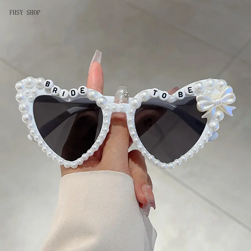 "Bride To Be" Heart-Shaped Bridal Eyewear with Pearl Accents, Cute Statement Frames for Bachelorette Parties & Wedding Photos, UV400 Sun Protection, Pearls, Eyewear Fashion, Statement Frame Glasses, Cute Bridal, Unisex, Uv400 Lens, Plain