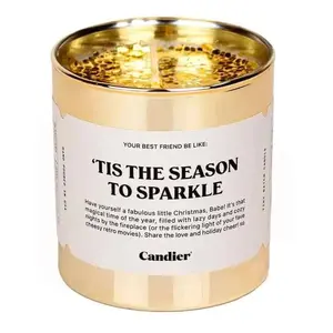 Candier 'Tis the Season to Sparkle Candle - 9oz Festive Gold Sparkle Design with Whimsical Holiday Phrase & Delicious Scent - 60hr Burn Time