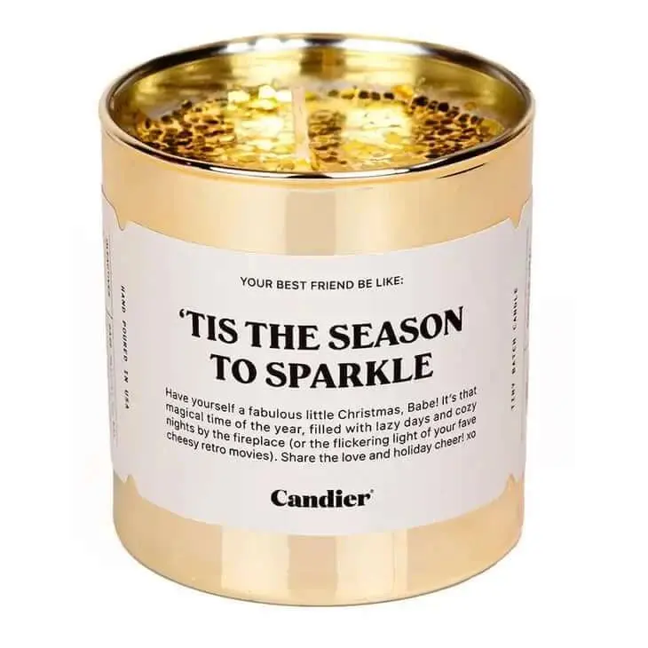Candier 'Tis the Season to Sparkle Candle - 9oz Festive Gold Sparkle Design with Whimsical Holiday Phrase & Delicious Scent - 60hr Burn Time