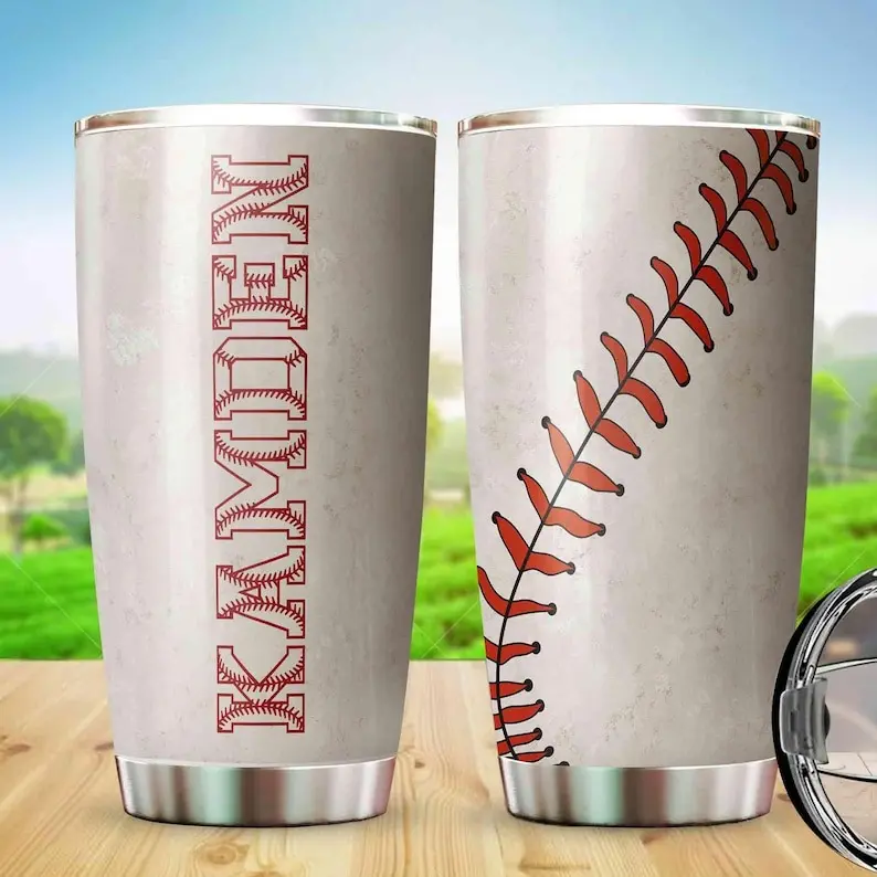 Personalized Baseball Tumbler, Softball, Custom Name Baseball Tumbler, Baseball Player Tumbler