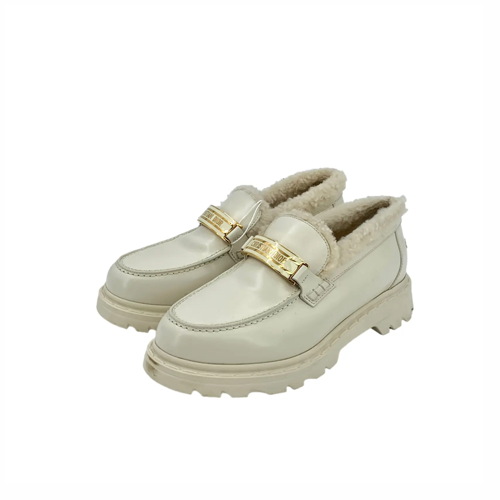CALUXS- Dior Off-White Leather Loafers Size US 6.5