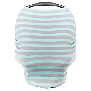 Stretchy Car Seat Canopy and Nursing Cover | Multiuse - Soft and Stretchy Fabric Easily Covers Carseat, High Chairs, Shopping Carts | Bonus Infant Beanie and Bag (Blue and Grey)