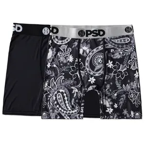 PSD Men's Night Paisley Boxer Brief 2 Pack - Standard Length 7 Inch Inseam, Soft and Breathable Cotton Blend Fabric