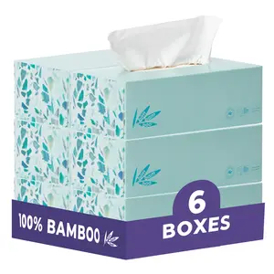 Bim Bam Boo 100% Bamboo Facial Tissue, 3-ply Hypoallergenic Tissues, Bulk Eco-Friendly Facial Tissues 6 Boxes, 690 Total Tissues