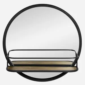 Round Pharmacy Mirror with Shelf