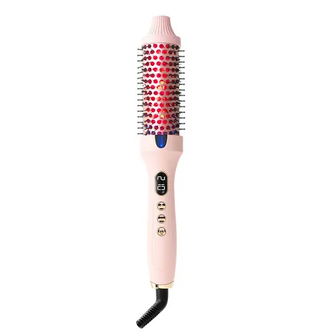 1.6 in Ceramic Tourmaline Multifunctional Heated Thermal Brush - 70W Plug Powered Curling Styling Tool, Hair Styling Appliance for Adults, Elliptical Design, Smooths Strands, Seals Cuticles, Easy to Use