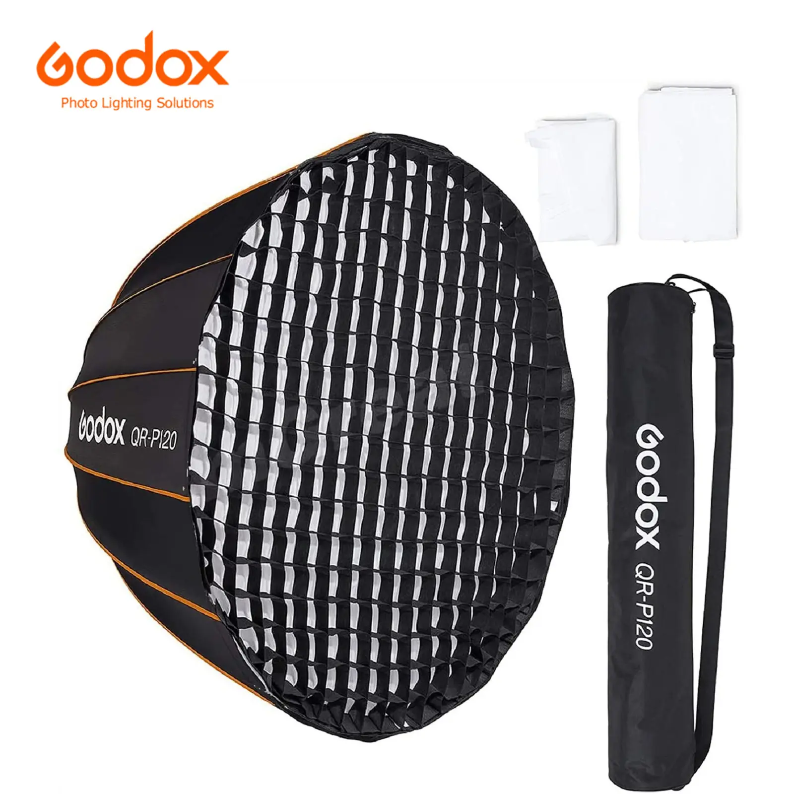 GODOX QR-P120 Durable 47.1in/120cm Parabolic Softbox Photography Lighting Kit, Bowens Mount Quick Release with Cloth Front, Inner Diffusers, Grid for SL-60W AD600BM VL150 UL150 SL150II Amaran 100X 200D 200X