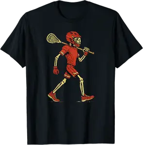 Skeleton Lacrosse Stick Vintage Funny Halloween Lacrosse T-Shirt - Judithca Shop 92B0FKMY5C7Z