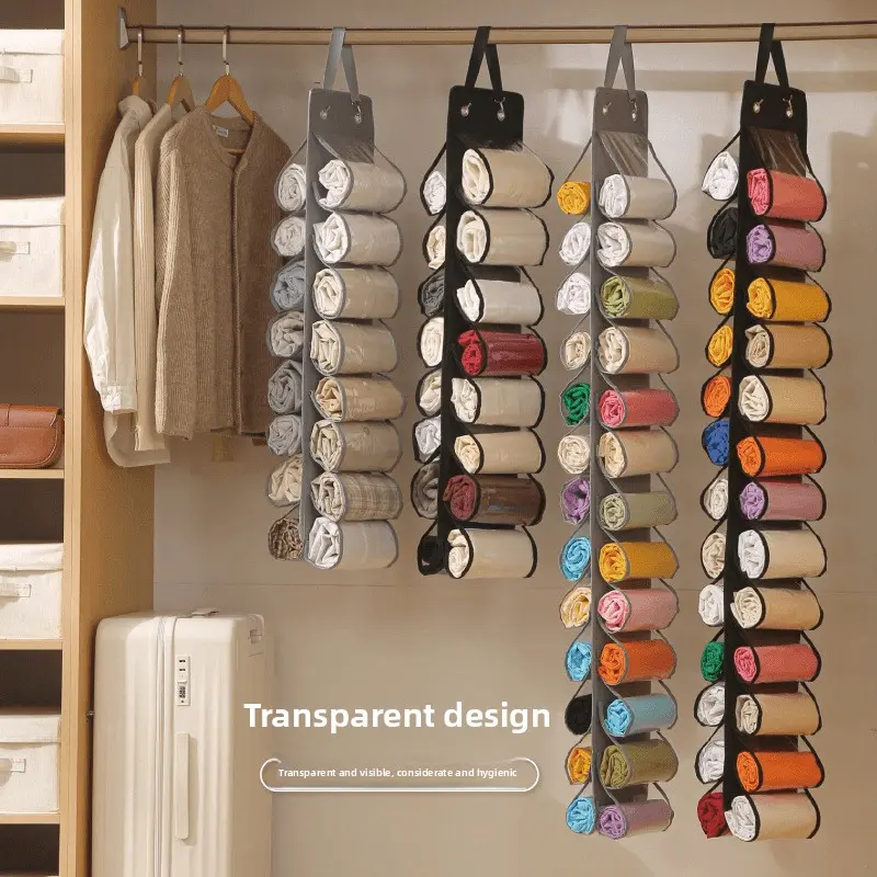 Multi-Layer Hangable Organiser Storage Bag for Yoga Clothing and Underwear, Gray 16 Grid Non-Woven Fabric + Pvc