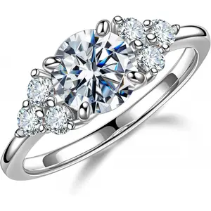 Moissanite Engagement Ring for Women D Color VVS1  14K White Gold 1.2ct Center Stone Cluster AAAAA+ Cubic Zirconia Anniversary Ring princess cut ring halorings