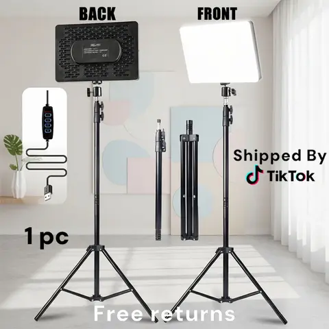 10 in LED Studio Light (1.6m-10in Square Lamp), 1pc 63in Extendable Stand with 1/4in Universal Ball Head, 3-Color Soft Fill Light for YouTube Vlogging Equipment, 5V USB Powered Photoshoot Camera Accessory  #sohochic