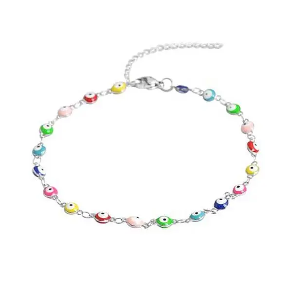 Stately Steel Multi-Color Evil Eye Station Ankle Bracelet Stately Steel Multi-Color Evil Eye Station Ankle Bracelet