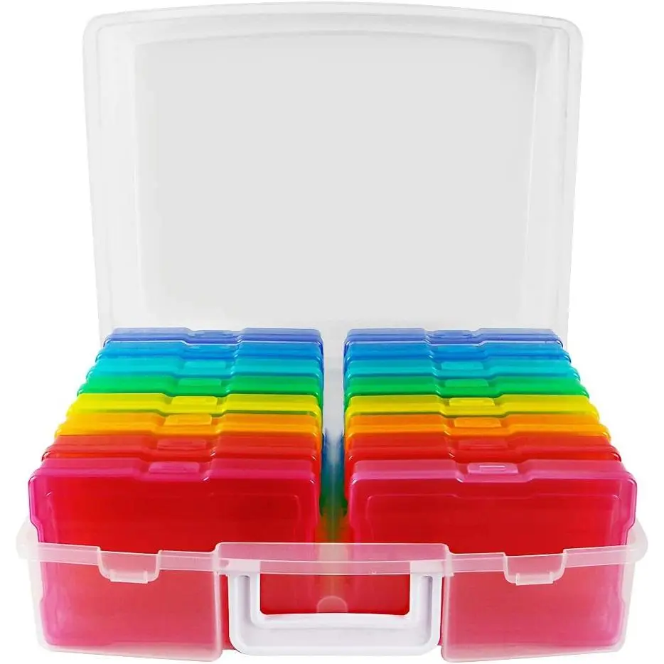 4" x 6" Photo Storage Box with 16 Inner Photo Cases - Holds Up to 1600 Photos - Multi-Colored Photo Organizer Keeper for Memories, Craft Supplies, Cards, Stickers & More
