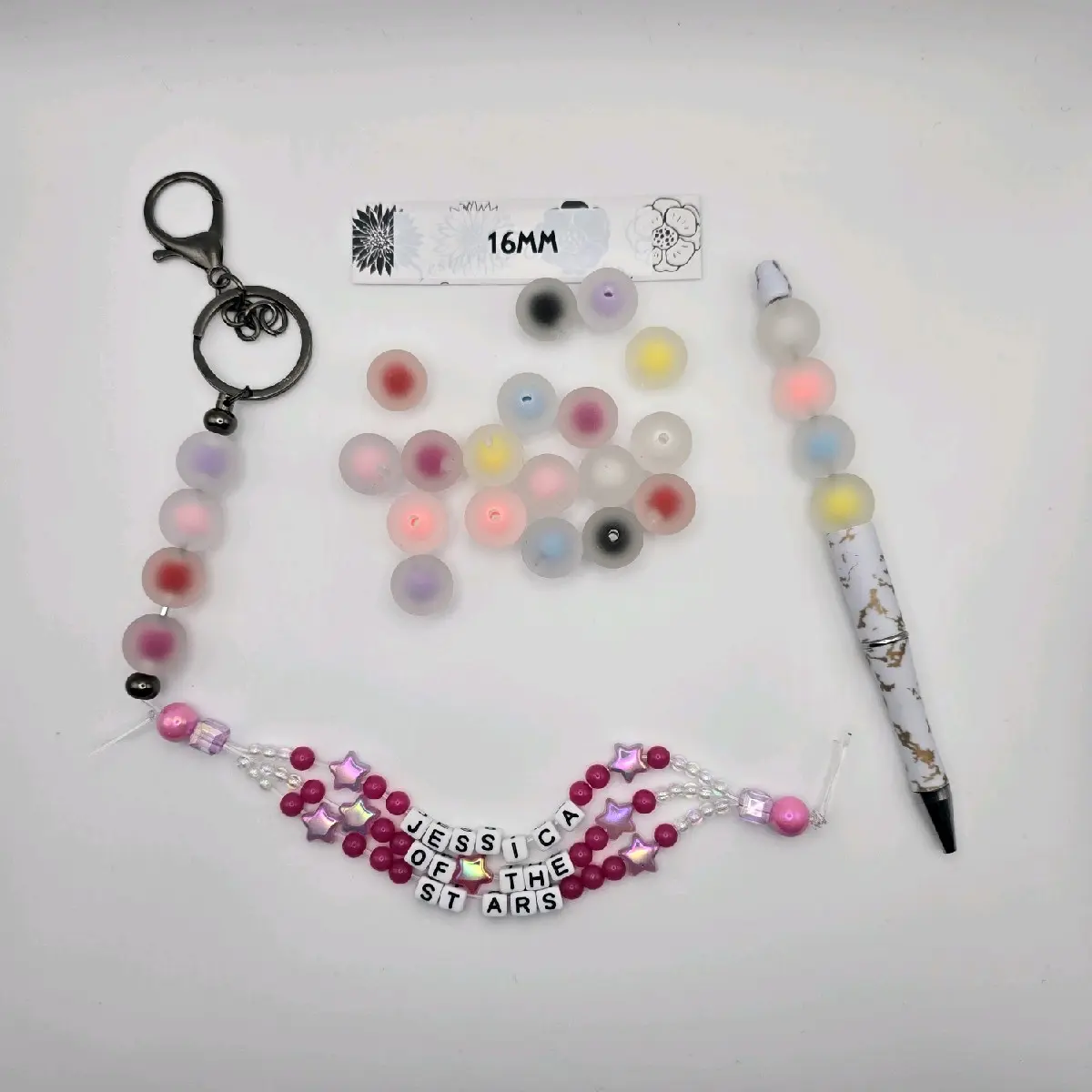 16mm 20/pk Double Layer Frosted Mixed Color Chenming Beads, fit on pen and keychain.