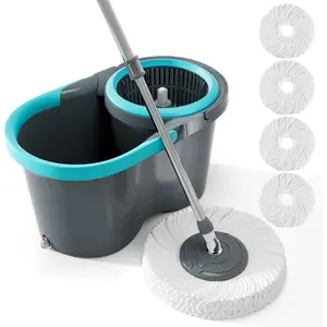 Spin Mop and, 360° Mop Head & Telescopic Handle, Wet and Dry Use, 4 Reusable Microfiber Refills, Hands-Free for, Tile, Laminate Floors &