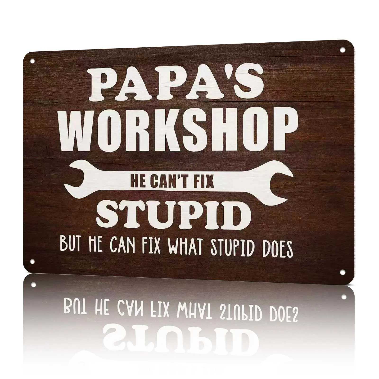 Papa's Workshop Humor Metal Sign 8x12 Inch Aluminum Decor for Garages Workshops or Man Caves Funny Wall Art Ideal Gift for Dad Papa Rustic Vintage Design Wood Sign Wooden Home Sign