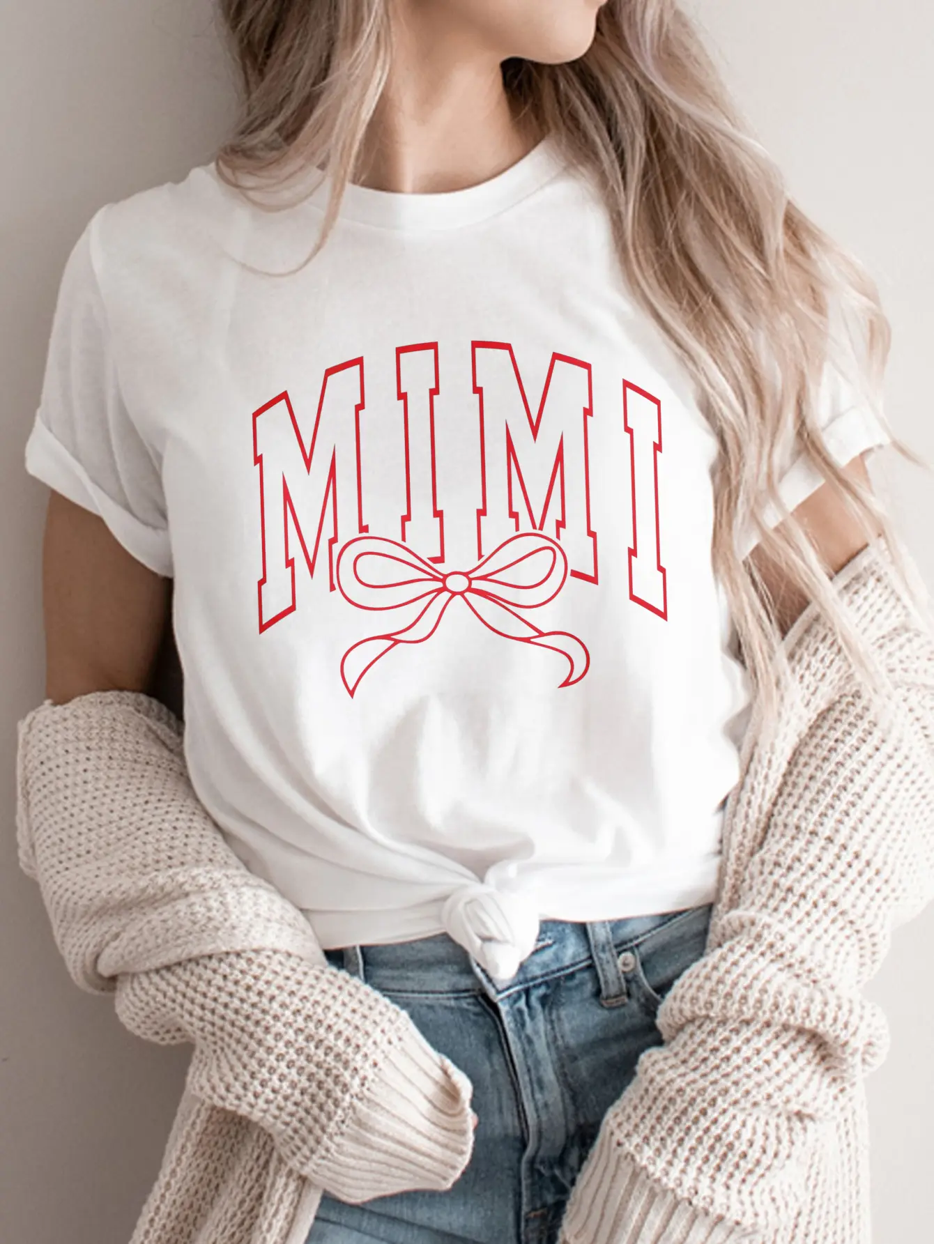 Women'S Short Sleeve T-Shirt - Mimi Bow Outline Pattern T-Shirt with Feminine Touch, Suitable for Casual Wear And Gift Ideas, T Shirt