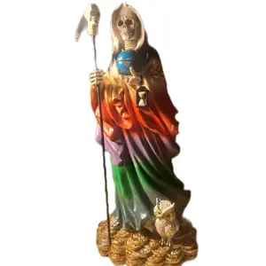 12 inch globe Santa Muerte Statue with Globe - Colorful Design, Religious Decor Decoration Vibrant