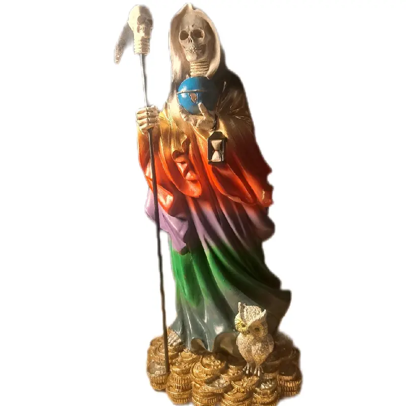12 inch globe Santa Muerte Statue with Globe - Colorful Design, Religious Decor Decoration Vibrant