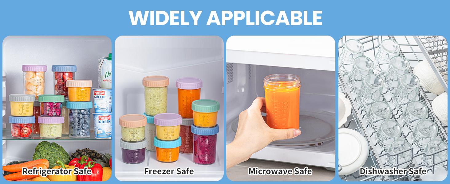 6 Pack 4oz Glass Baby Food Storage Containers with Lids, Leakproof BPA Free Baby Food Jars, Microwave Dishwasher Freezer Safe, Reusable