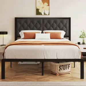Full/Queen Size Metal Platform Bed Frame, Upholstered Tufted Headboard Bed Frame with Under-Bed Storage, Noise-Free All-Metal Support System, No Box Spring Needed, Easy Assembly Modern Bedroom Furniture