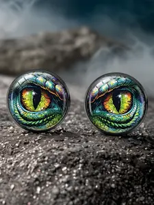 1 pair Vintage Lizard Eye Stud Earrings | Gothic Dragon Scale Vertical Pupil Design | Unisex Novelty Jewelry | Aesthetic Accessories