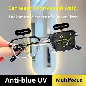 Progressive Photochromic Reading Glasses, Auto-Tint Design, Anti-Blue Light, UV Protection, Ideal for Near/far Vision, Progressive Multifocal Glasses