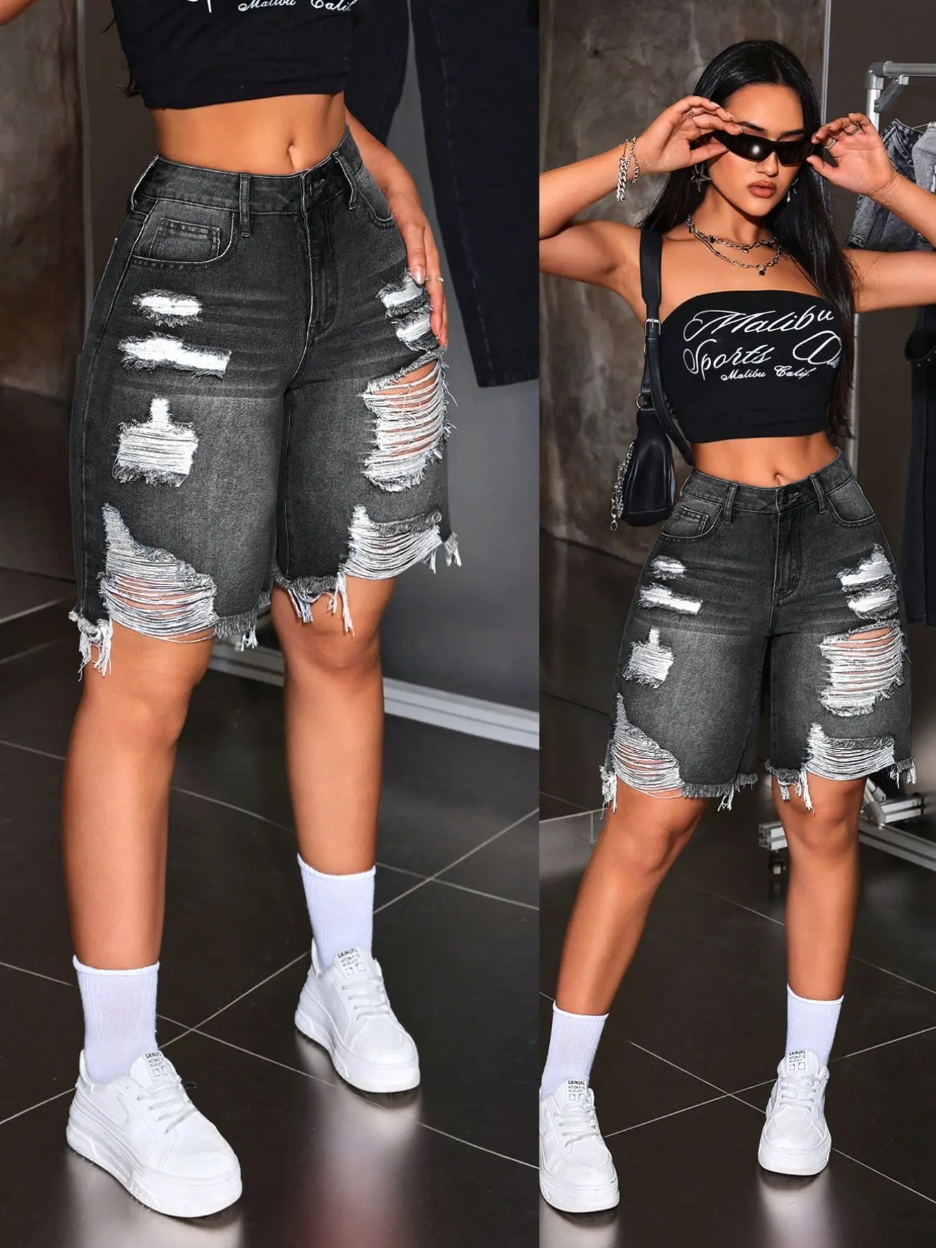 Women's Fashion Ripped Loose Oversized Denim Shorts, Baggy, Trendy Summer, Comfortable & Stylish, Perfect for Casual Wear, High-Quality Material
