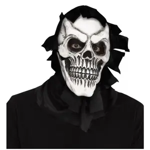 Skull Reaper Mask with Shroud - Black Face Mask with Skull Design and Black Shroud for Halloween