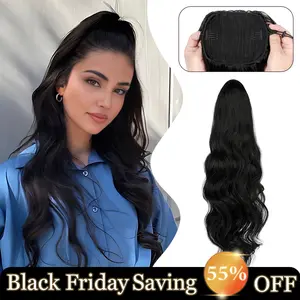 Cephemer Ponytail Extensions Wavy Curly Drawstring Synthetic Ponytail Hairpieces 22inches Long 140g Light Weight Easy to Wear for Women All Day Comfort for Daily Party Black Friday & Christmas