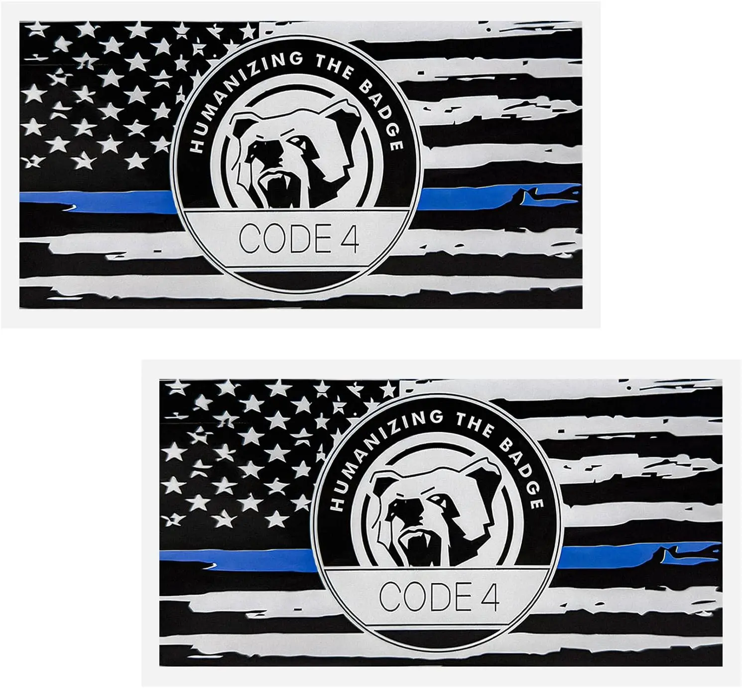 2PCS Thin Blue Line USA Flag Sticker Set – Code 4 Support Waterproof Decal for Car, Window & Laptop (Large)