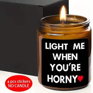 4Pcs/Pack Funny Candle Label "Light Me When You're Horny" - Novelty Adult Humor Sticker for Candle Jars, Gag Gift for Partner, Bachelorette Party Decor (Only stickers,Candle Not Included)