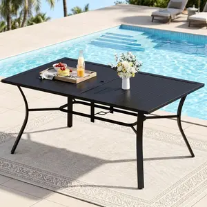 Arlopu 63''x38'' Outdoor Dining Table for 6 W/E-Coating, Patio Rectangular Metal Table W/1.6'' Adjustable Umbrella Hole & Foot Pads, All Weather Outdoor Furniture for Backyard Lawn Balcony Poolside SummerVibes summervibes