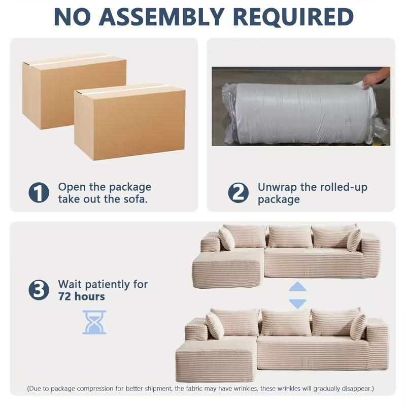 105''L-Shape Modular Sectional Couch Sofa, Boneless Sectional Couch Compressed Corduroy, Modern Sleeper Sofa for Living Room, Space-Efficient Design Convertible Corduroy Sectional Couch(2 Packages Shipping)