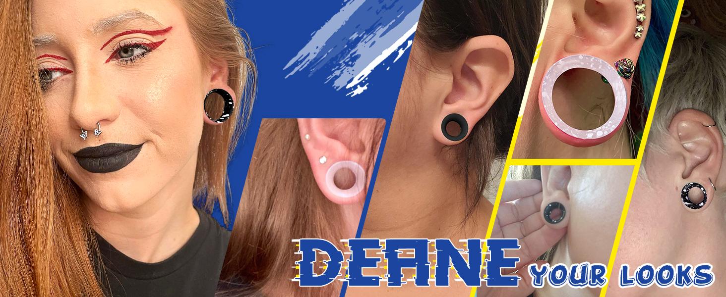 8PCS Silicone Ear Gauges Flexible Ear Tunnels Plugs Stretchers Expander Double Flared Flesh Ear Piercing Jewelry for Women Men
